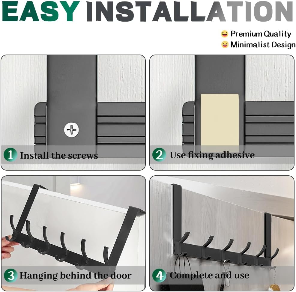 Space Saving Over Door Hook Rack with 6 Hooks