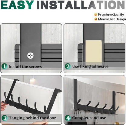 Space Saving Over Door Hook Rack with 6 Hooks