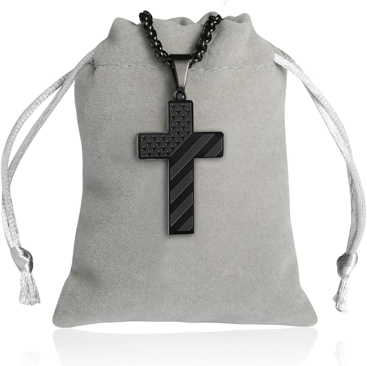 Patriotic US Flag Cross Pendant Necklace