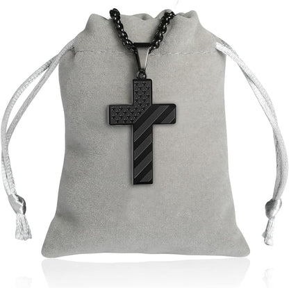 Patriotic US Flag Cross Pendant Necklace