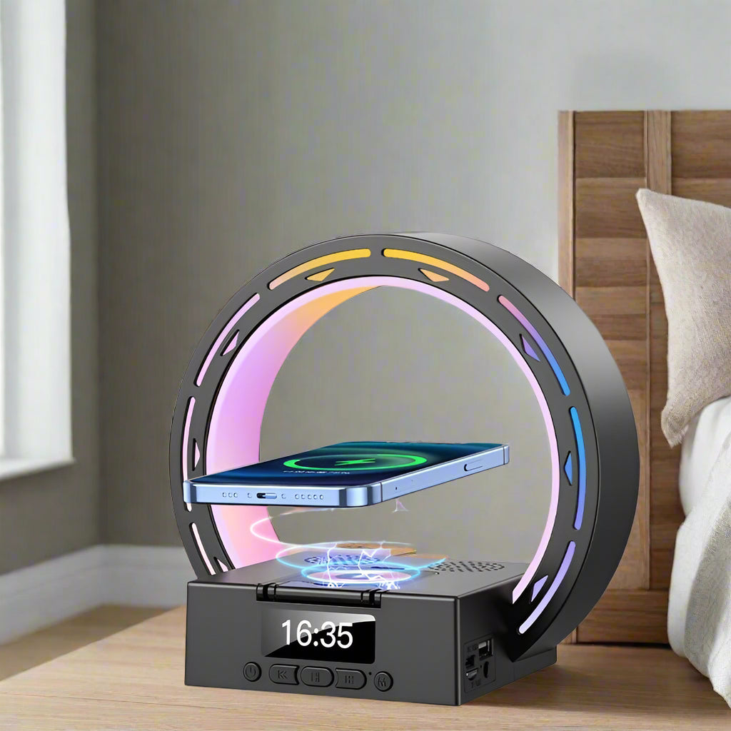 Wireless Speaker Lamp with Charger and Clock - Fesara