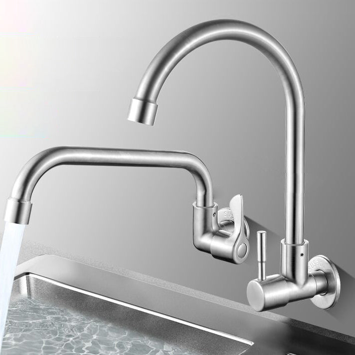 Contemporary Wall Mount Kitchen Faucet Stainless Steel Handle