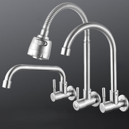 Contemporary Wall Mount Kitchen Faucet Stainless Steel Handle