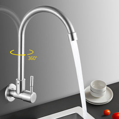 Contemporary Wall Mount Kitchen Faucet Stainless Steel Handle
