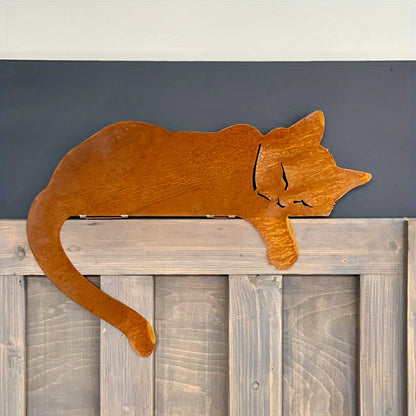 Outdoor Cute Cat Garden Statue Rustic Iron Decor