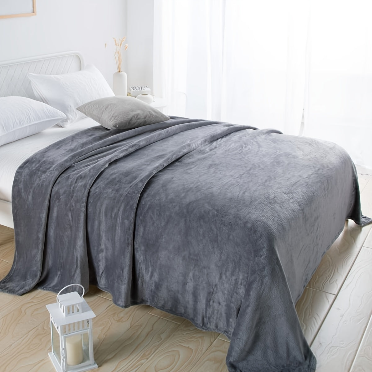 Soft Gray Plush Throw Blanket