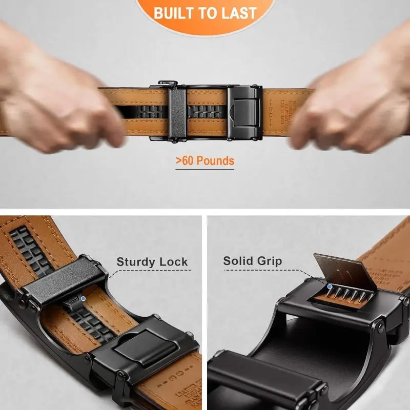 Genuine Leather Ratchet Belt With Adjustable Metal Buckle