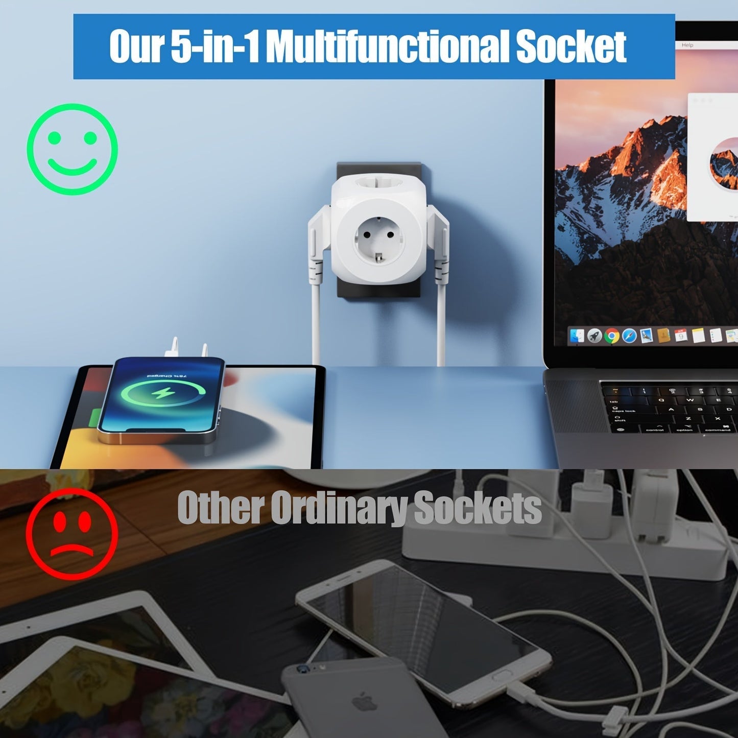 Compact Portable Power Socket Cube with 5 Electric Connections – Lightweight and Safe for Home, Office, and Travel-5