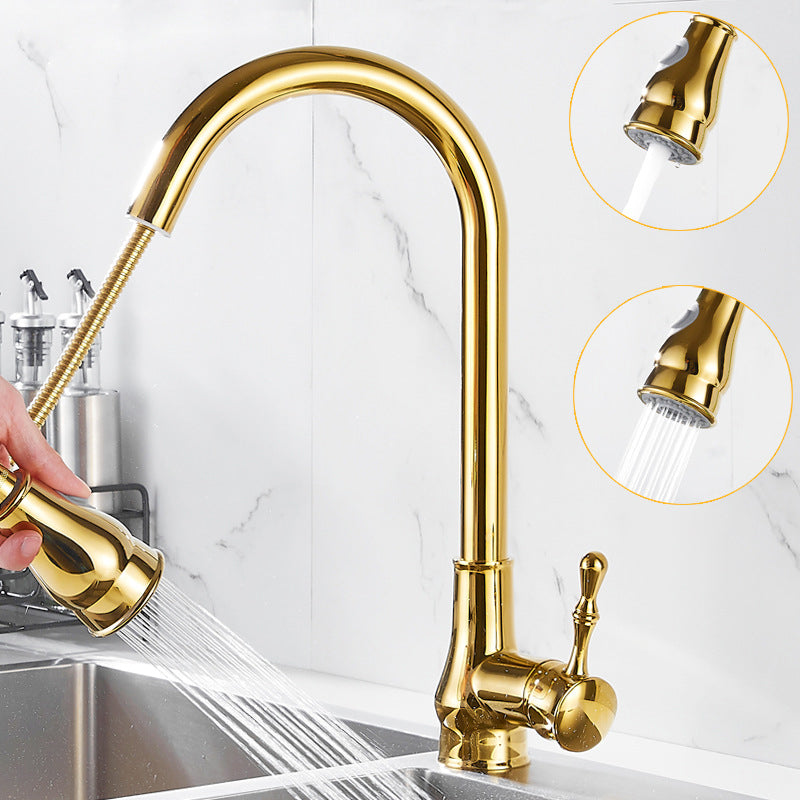 Luxury Gold Kitchen Faucet with Pull Down Spray Head