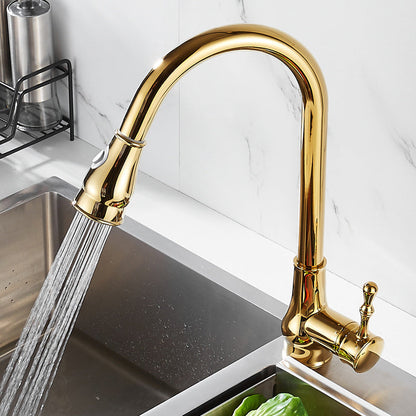 Luxury Gold Kitchen Faucet with Pull Down Spray Head