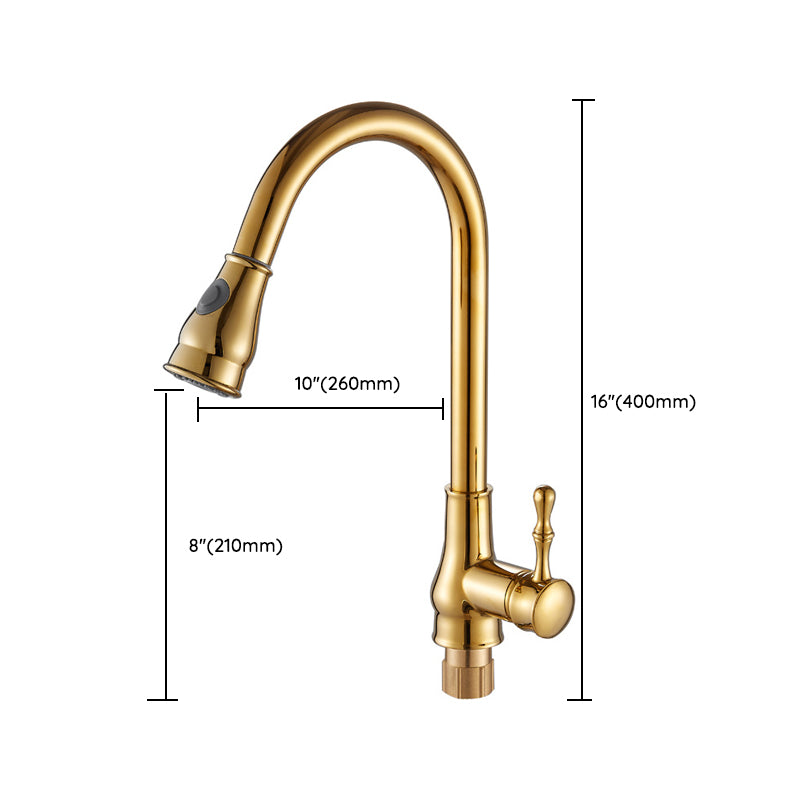 Luxury Gold Kitchen Faucet with Pull Down Spray Head