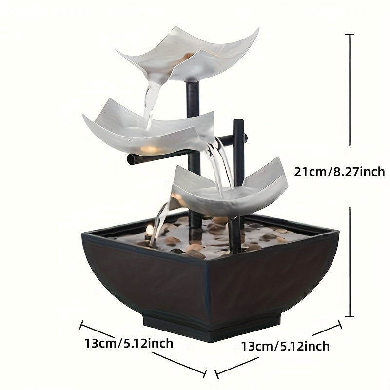 Soothing Indoor Water Fountain with Natural Leaf Pattern