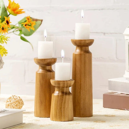 Handcrafted Wooden Candle Holder Set - Fesara