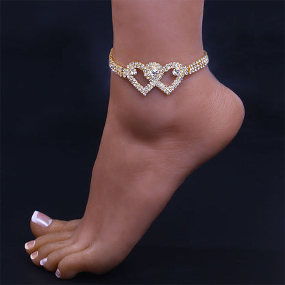 Sparkling Heart Double Chain Anklet