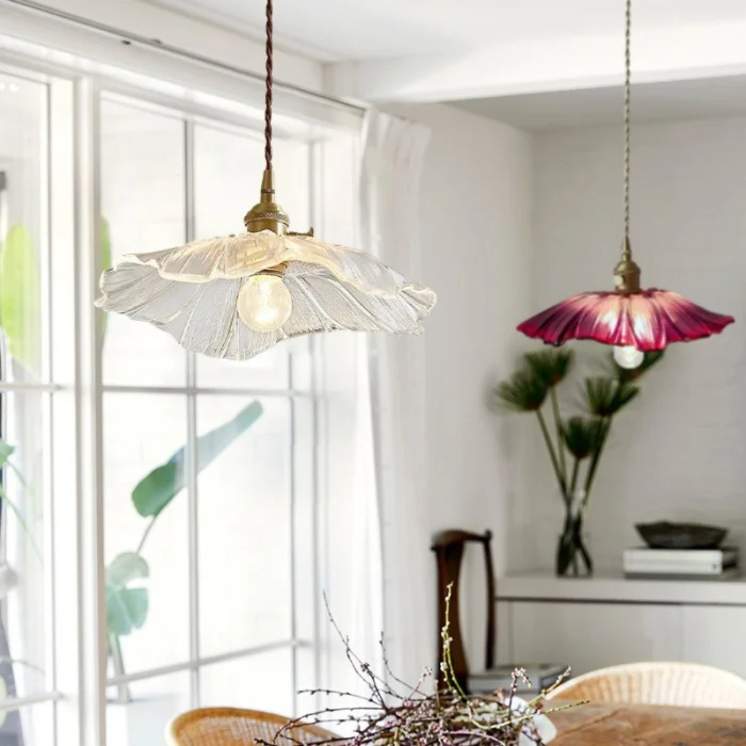 Vintage Floral Hanging Glass Lamp