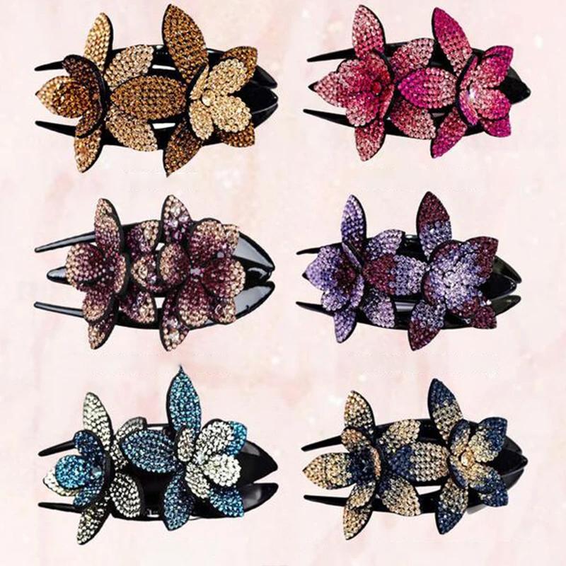 Sparkly Floral Double Hair Barrette