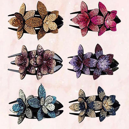 Sparkly Floral Double Hair Barrette