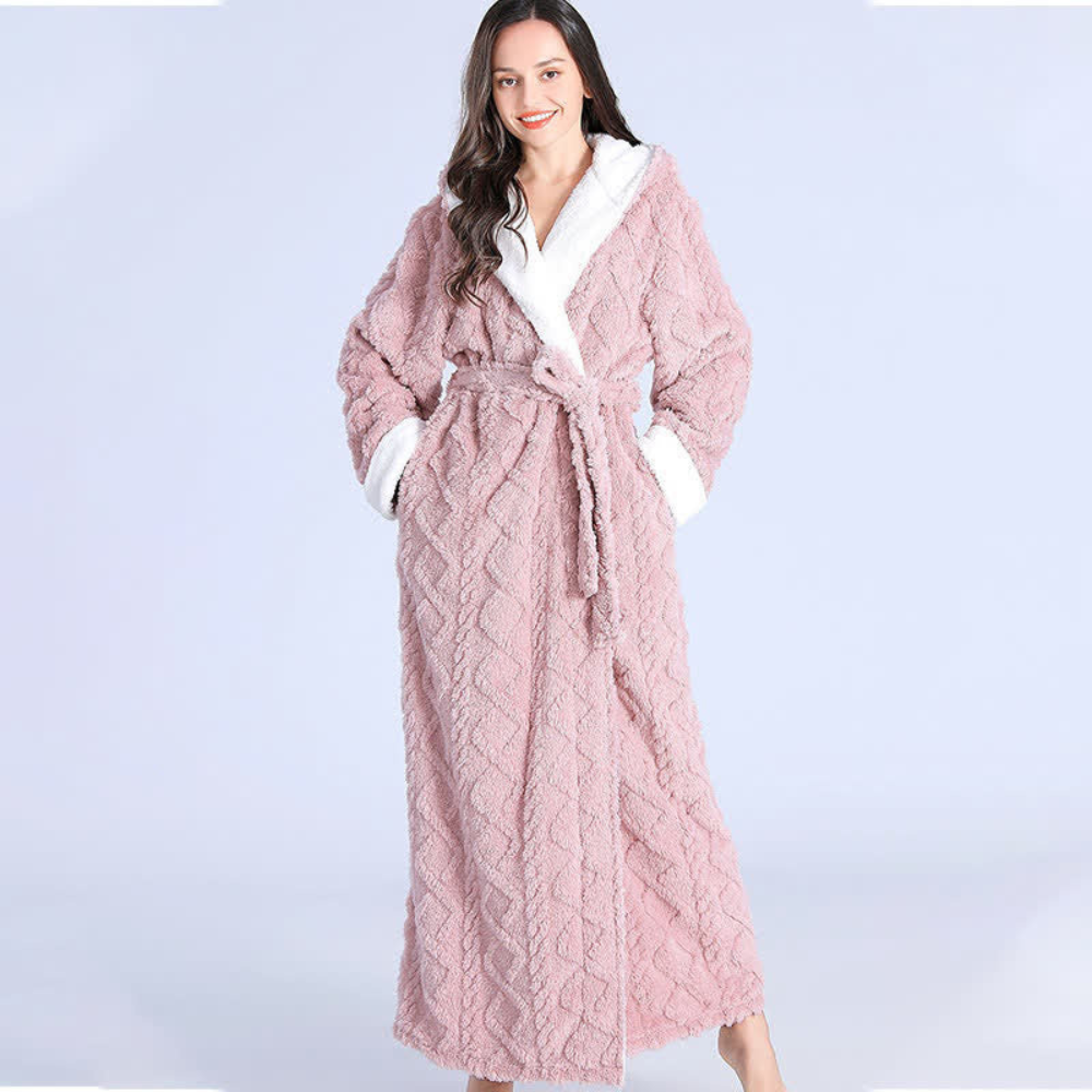 Cozy Fleece Hooded Robe for Women Home Lounge Wear