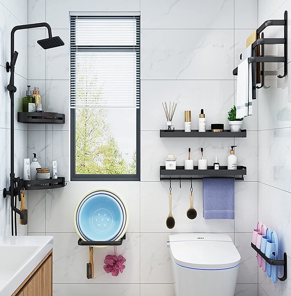 Sleek Wall Mount Bathroom Shelf with Towel Bar