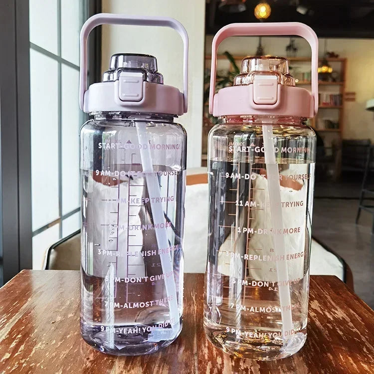 Insulated 2L Sports Water Bottle with Straw and Measurements