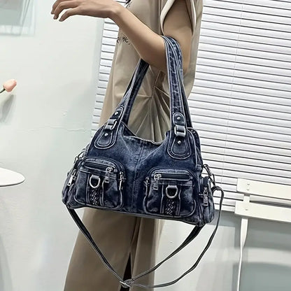 Classic Distressed Denim Cross Body Bag