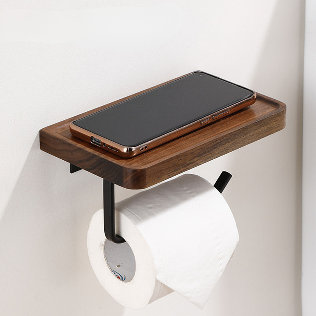 Luxury Bathroom Paper Holder in Wood and Metal - Fesara