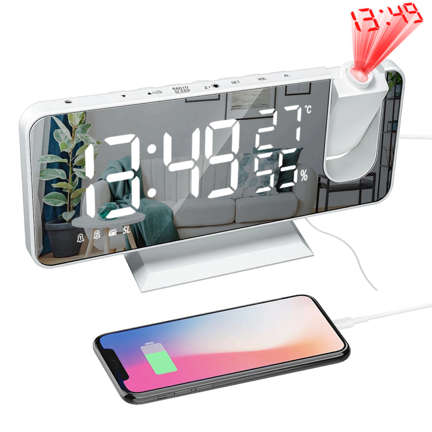 Smart LED Alarm Clock with Projector and USB Charging