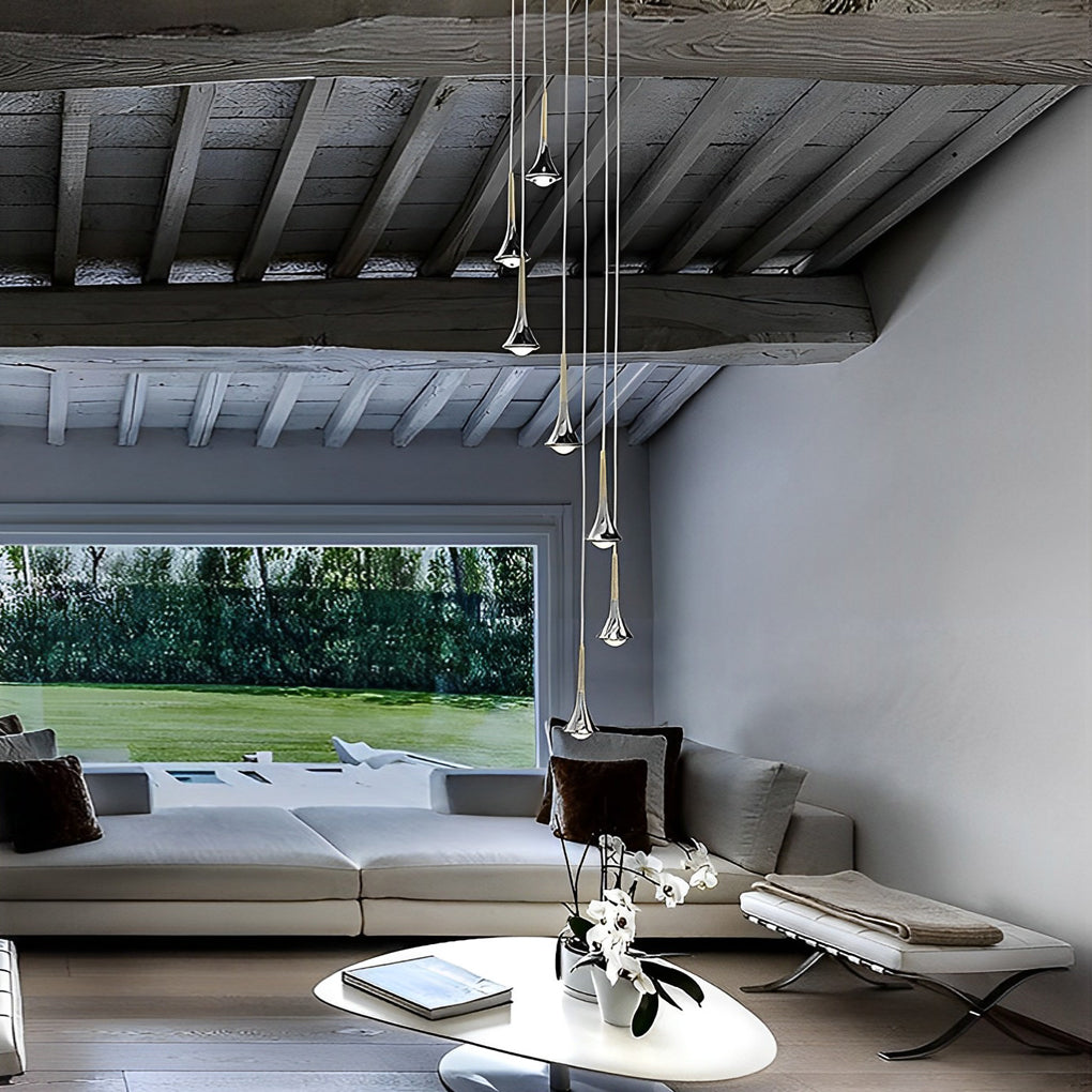 Modern Drop Pendant Lamp in Black, Gold, Chrome