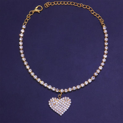 Sparkly Crystal Heart Charm Anklet