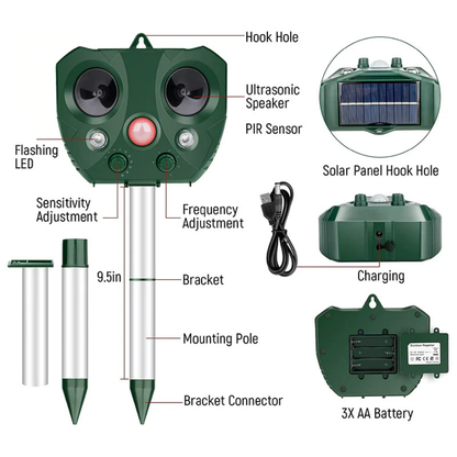 Effective Solar Powered Bird Repellent Outdoor Yard Device
