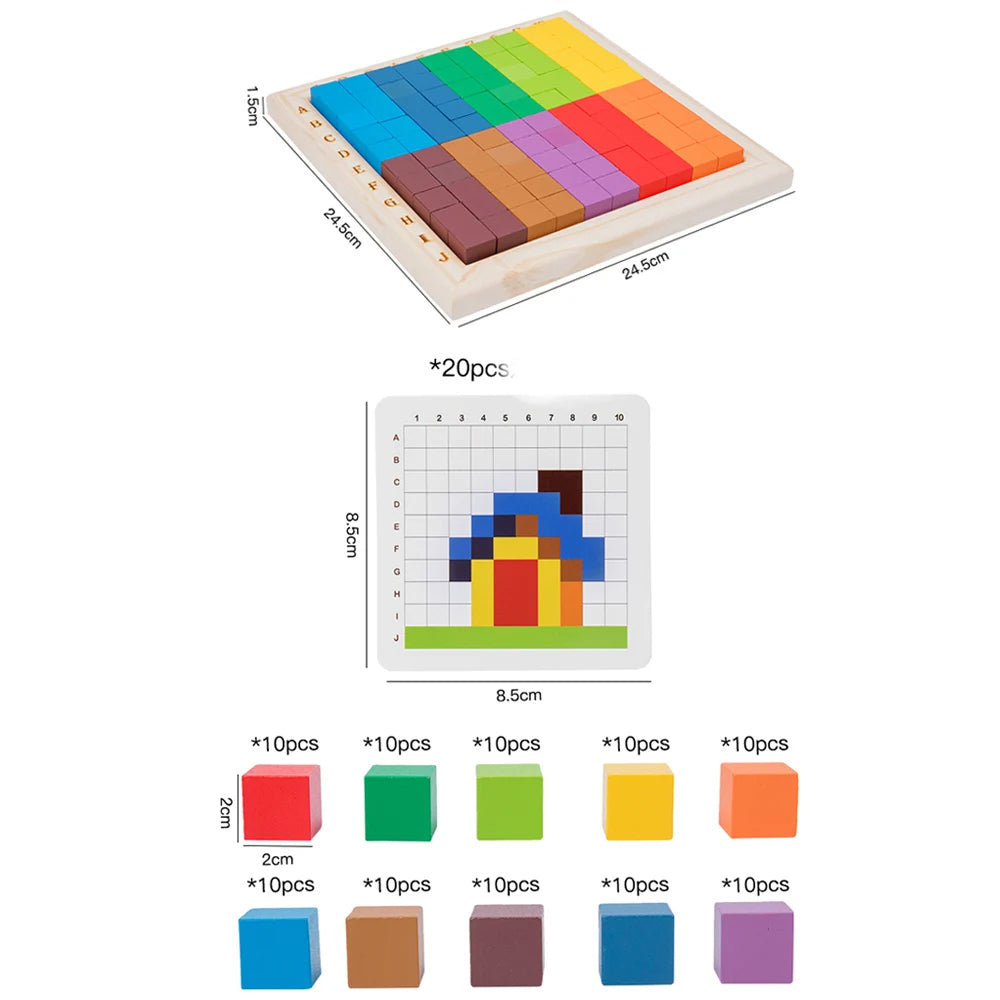 Educational Wooden Number and Colour Building Blocks