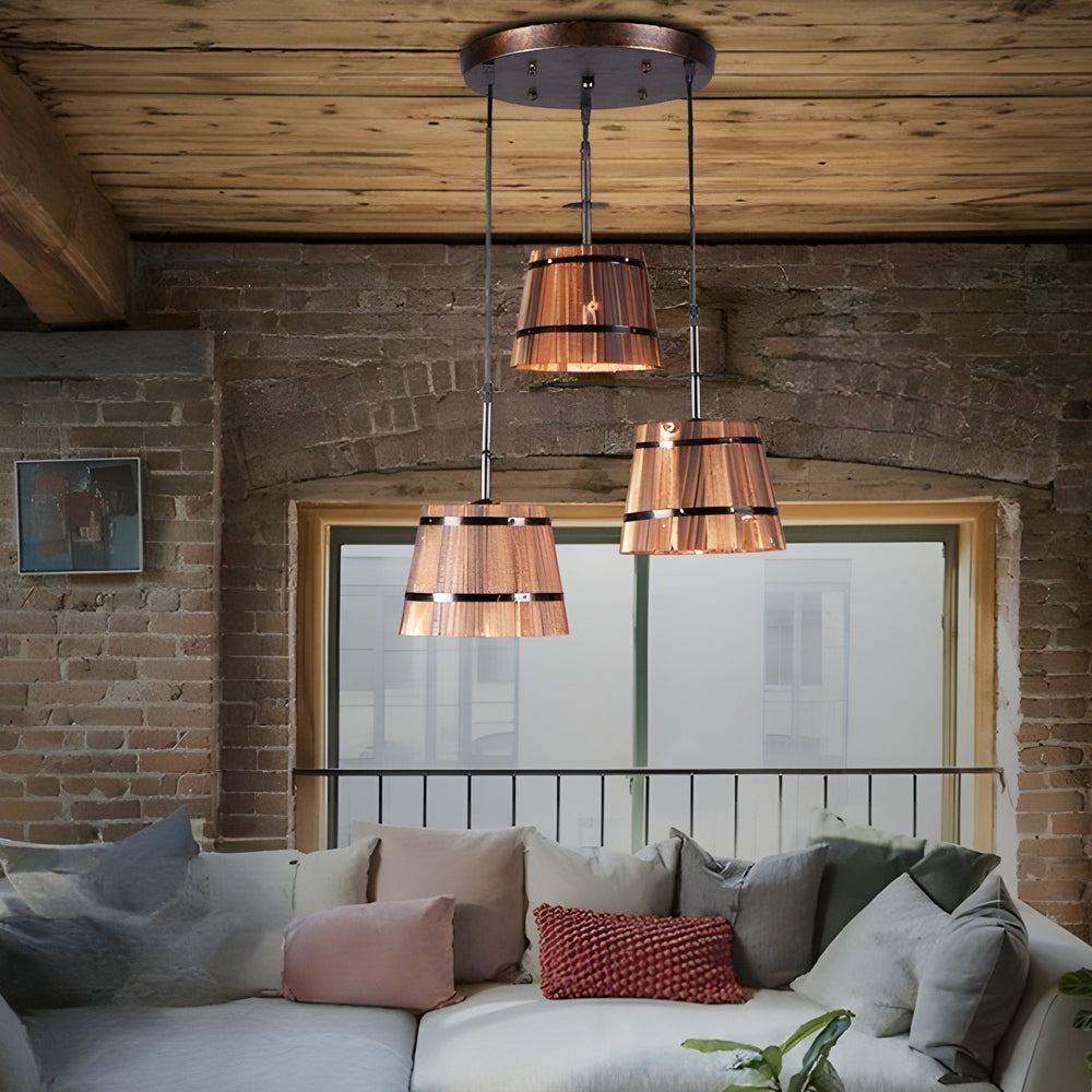 Rustic Wood Pendant Light for Home Bar Decor