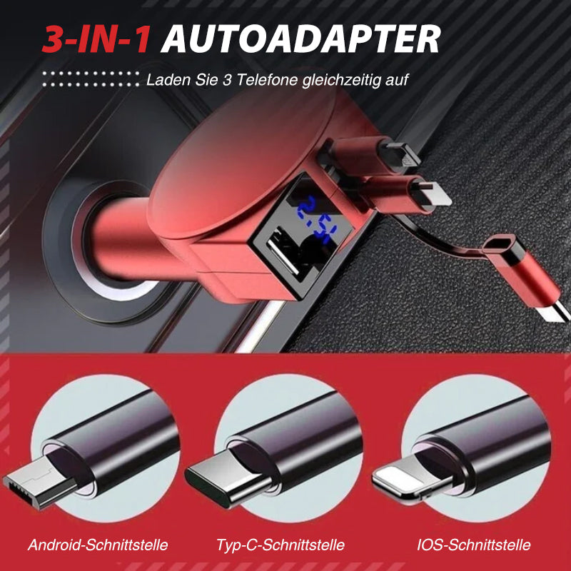Compact 3-in-1 Fast Car Charger Adapter