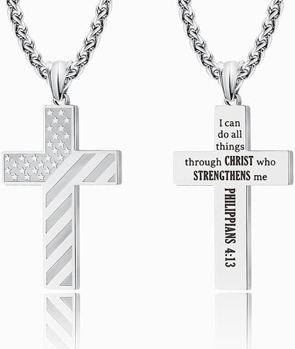 Patriotic US Flag Cross Pendant Necklace