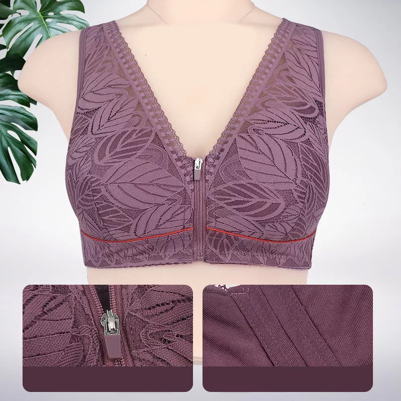 Simple Lace Bralette with Zip Front Closure