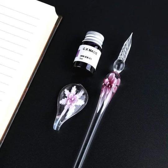 Beautiful Glass Ink Pen Writing Set with Holder