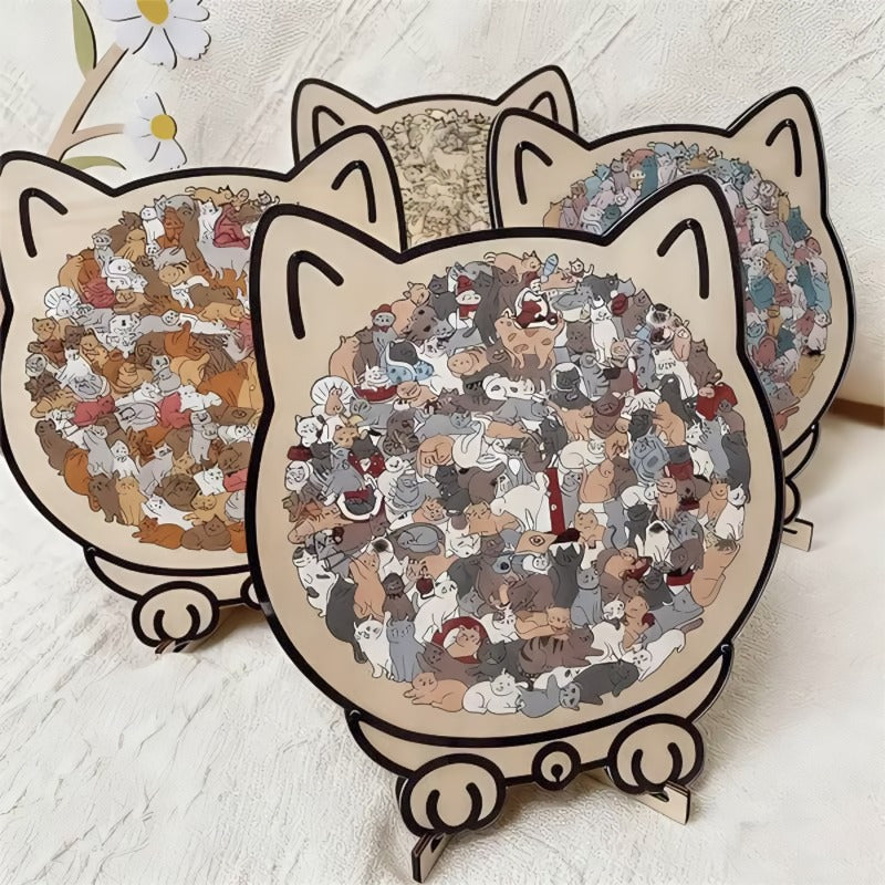 Charming Wooden Kitty Jigsaw Puzzle Set