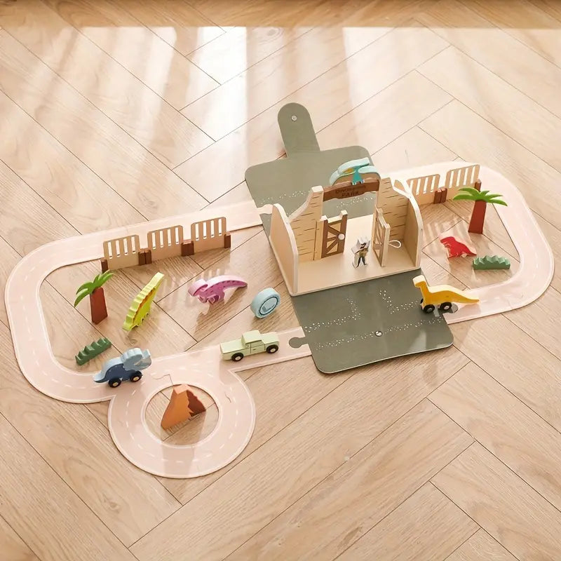 Natural Wood Dinosaur Playset for Children