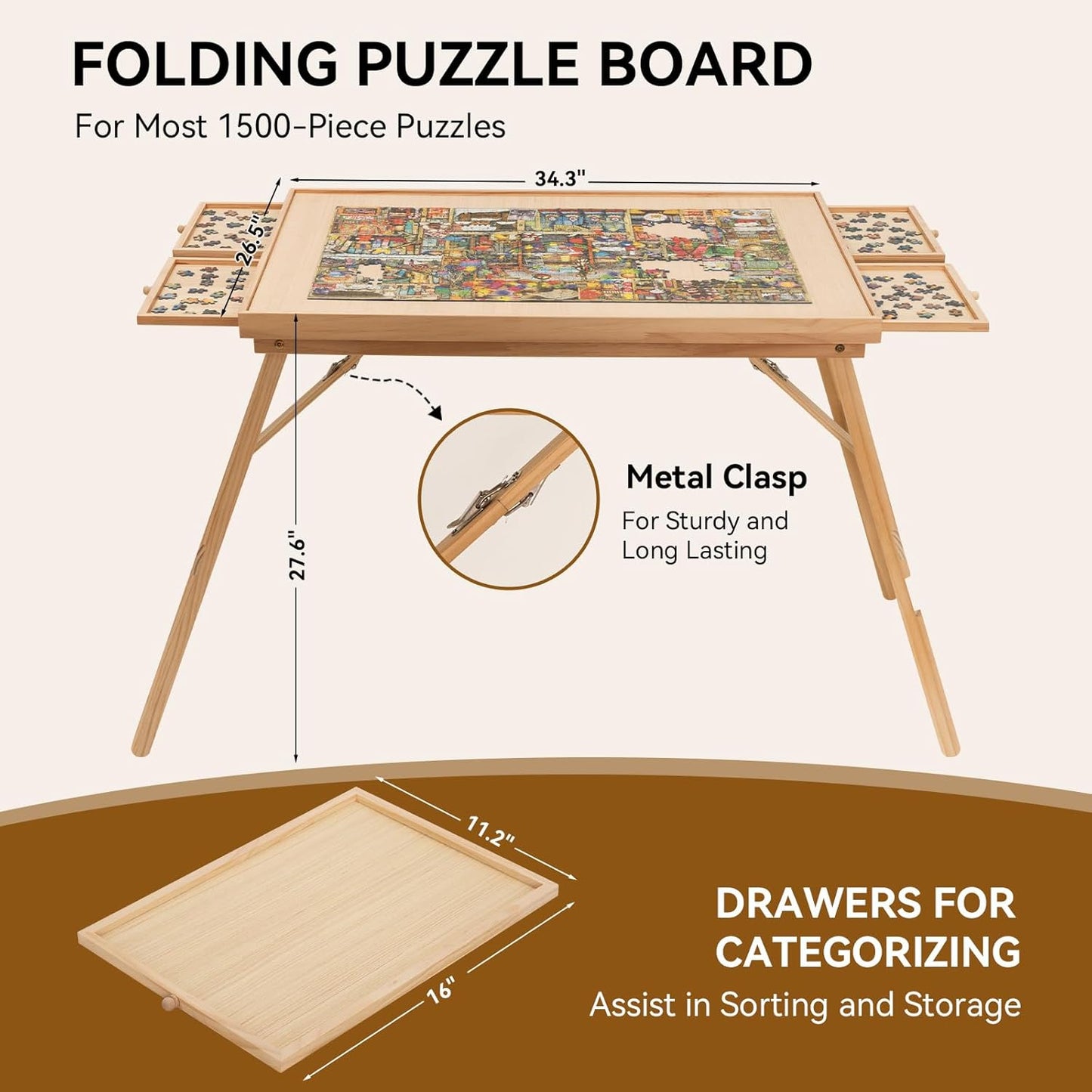 Wooden Puzzle Table with Storage