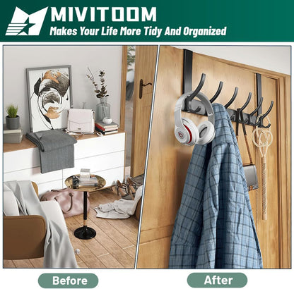 Space Saving Over Door Hook Rack with 6 Hooks