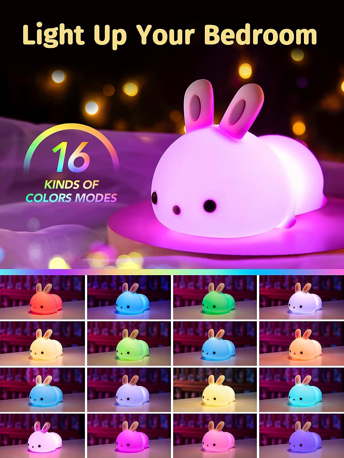 Cute Rabbit Night Light Color Changing LED Lamp
