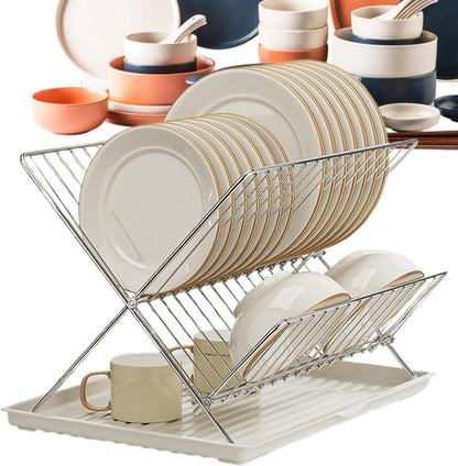 Space Saving 2 Tier Dish Rack with Removable Tray
