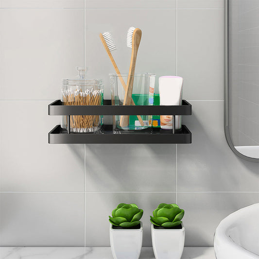 Modern 2-Tier Black Metal Bathroom Shelf Set - Fesara