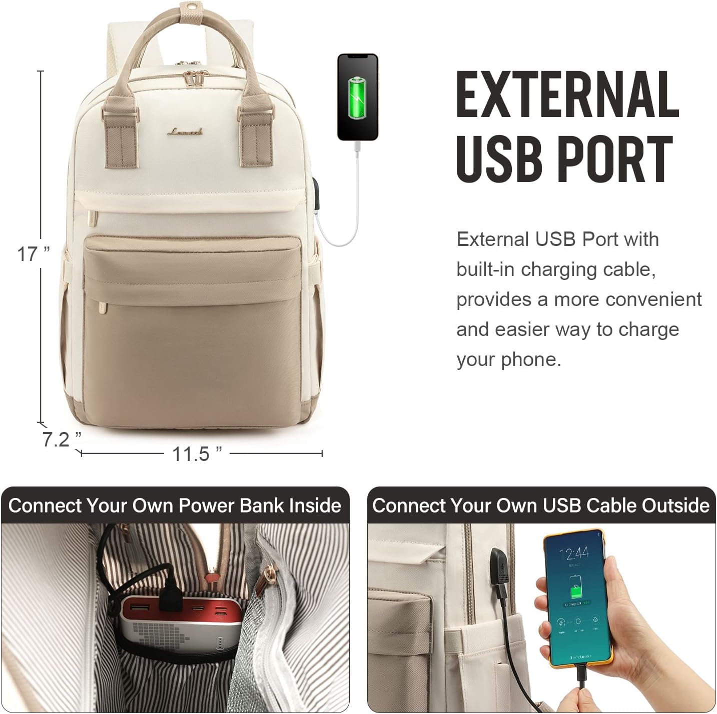 Waterproof 17-Inch Laptop Backpack with USB Charger