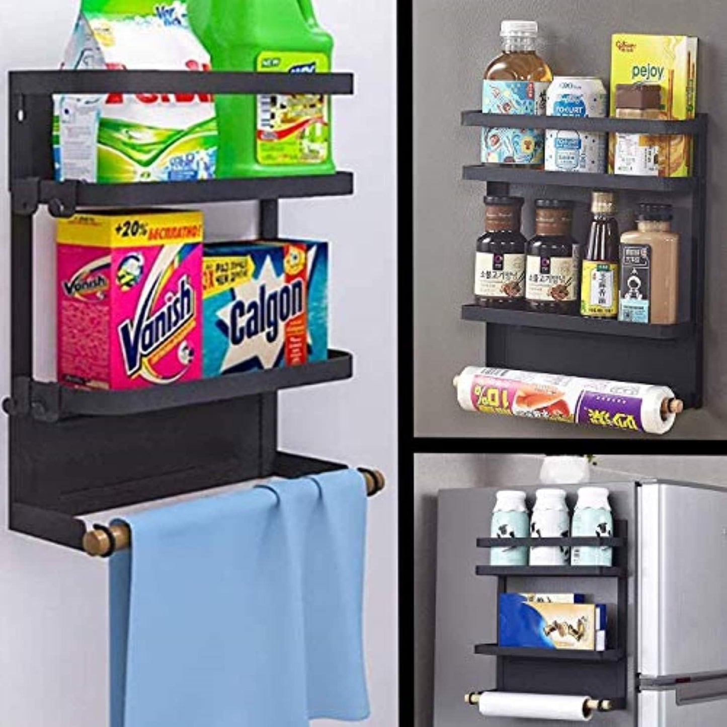 Space Saving Fridge Spice Organizer with Towel Holder