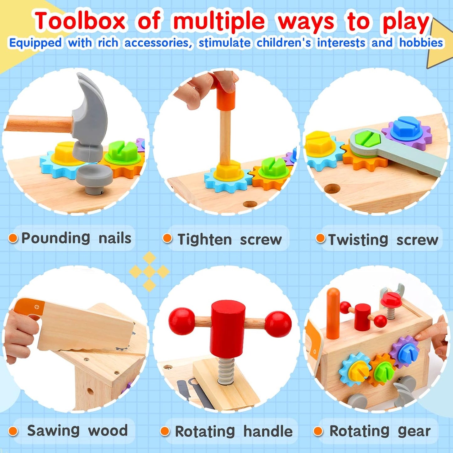 Kids Wooden Tool Kit Set Educational Toy