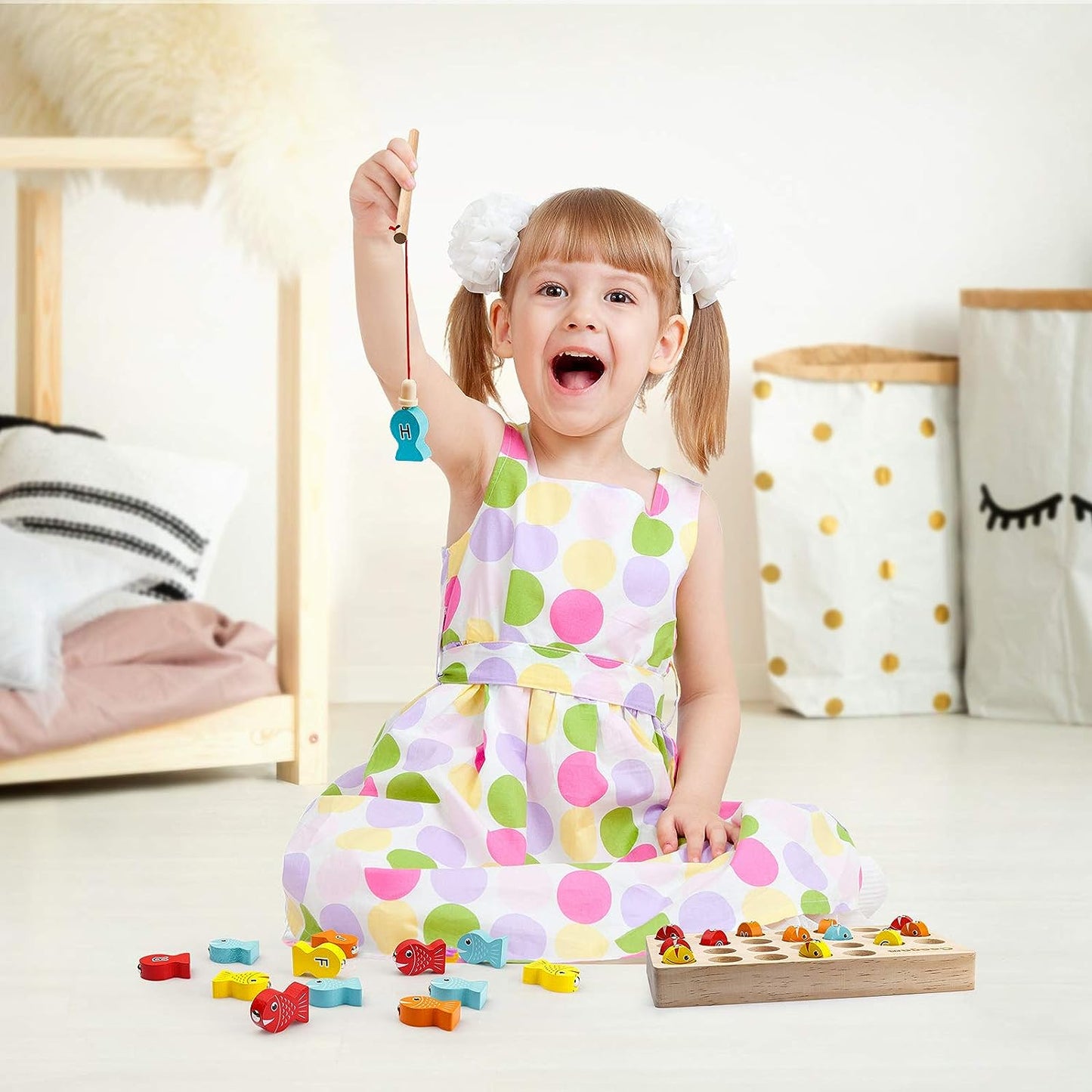 Colorful Wooden Magnetic Fishing Toy for Kids