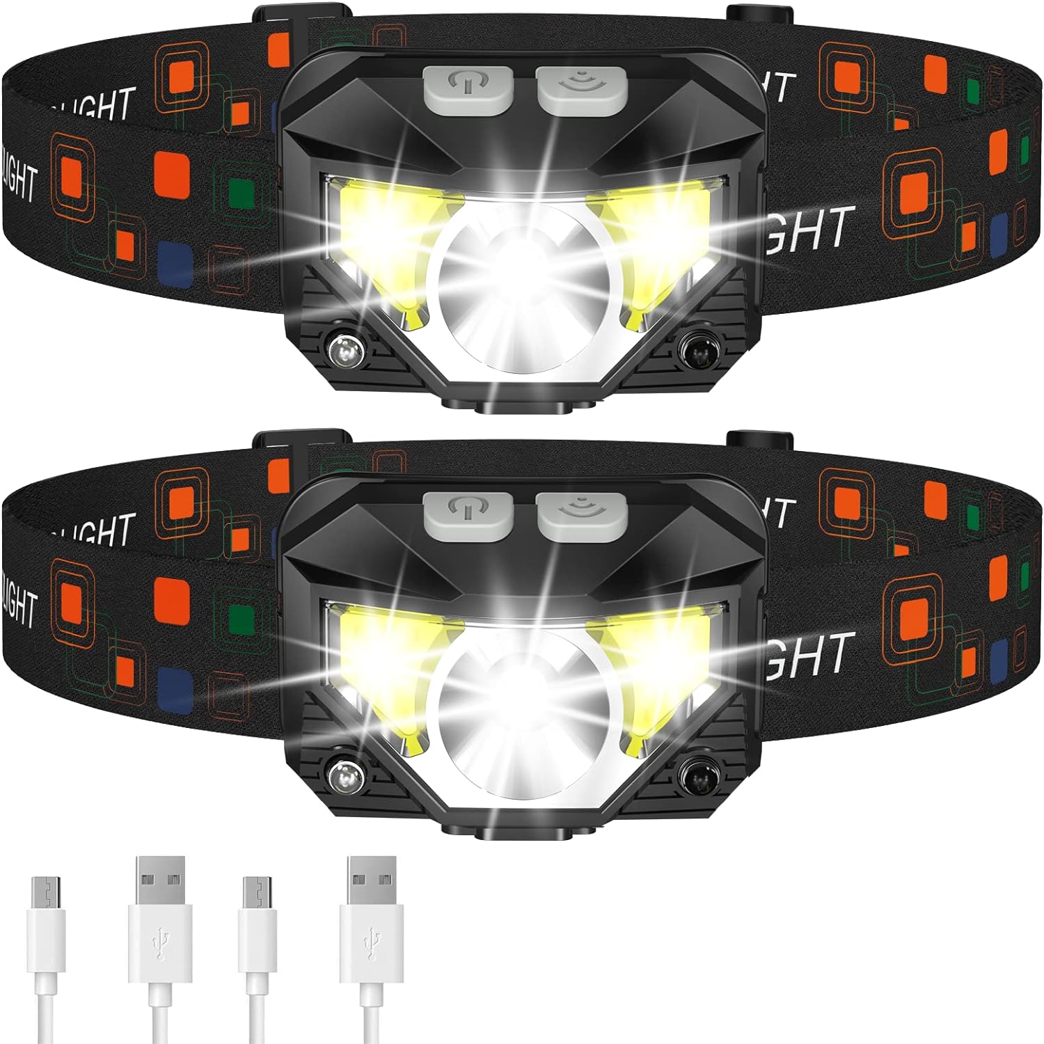 Bright 2-Pack Rechargeable LED Headlights with Motion Sensor - Fesara
