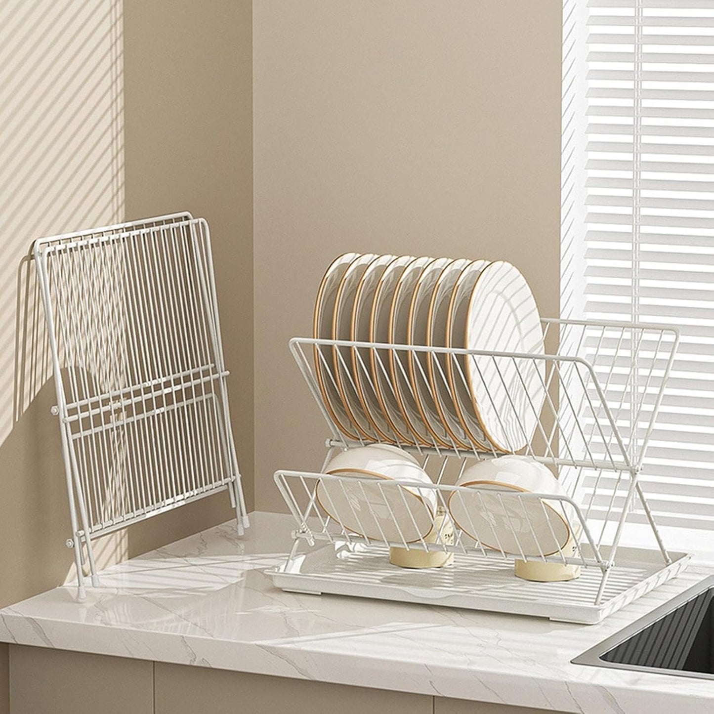 Space Saving 2 Tier Dish Rack with Removable Tray