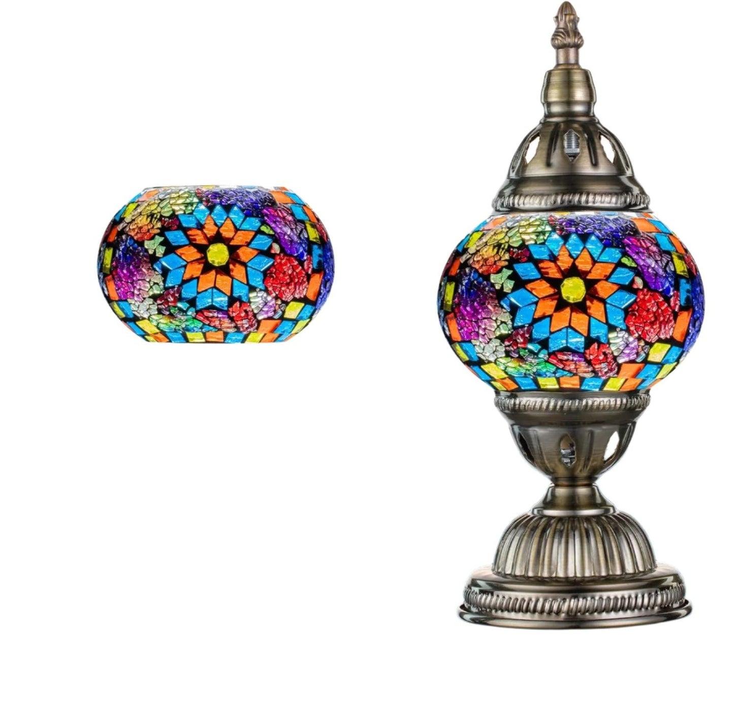 Exotic Mosaic Glass Table Lamp with Metal Base